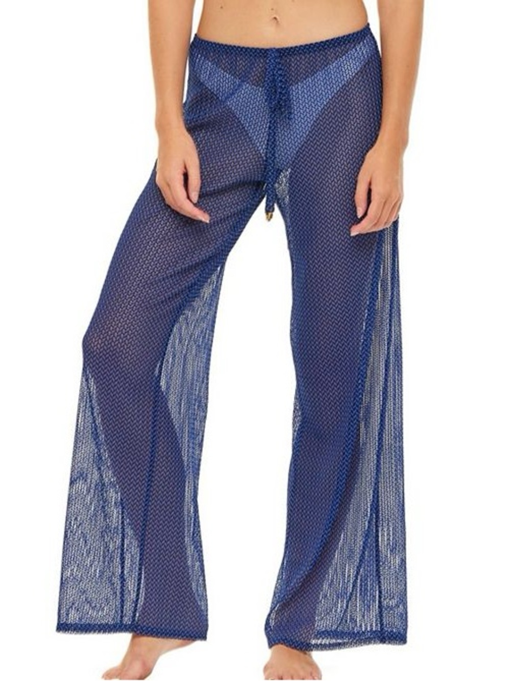 Jordan Taylor Navy Sheer Mesh Tunic Top & Wide Leg Pants 2-Piece Set Size Small